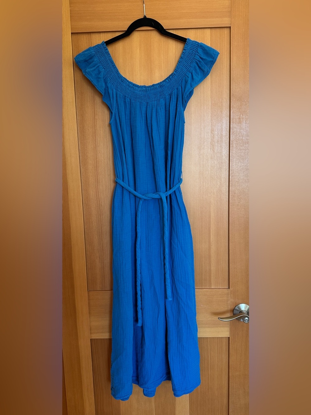 Velvet by Graham & Spencer Cobalt Blue Smocked Justine Midi Dress w/Braided Belt